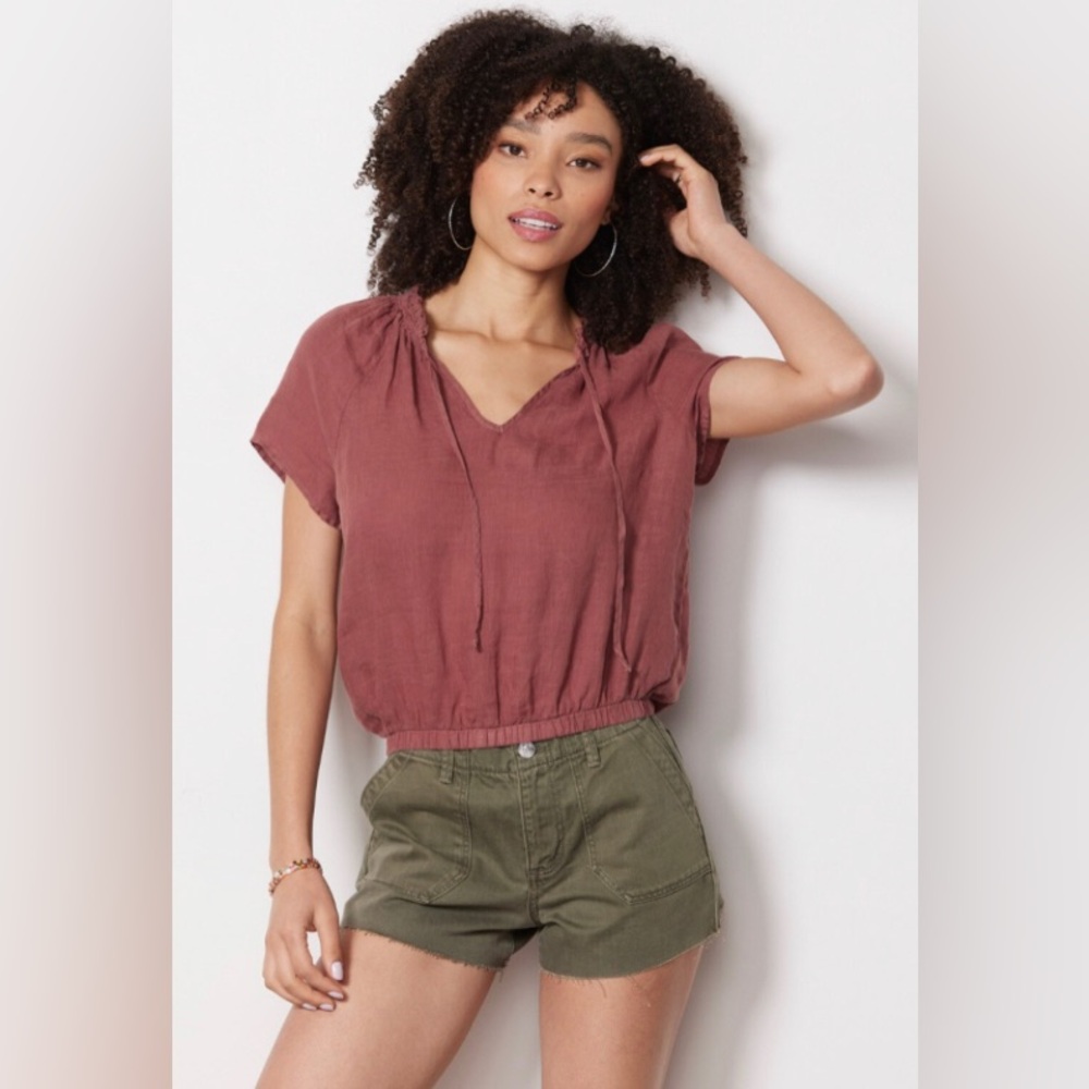 Anthropologie Cloth & Stone Tie Neck Linen Top Sz-S